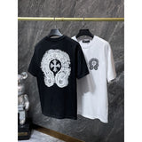 Ch hip-hop t shirts american ch short-sleeved horseshoe flocking washed and worn loosecasualheavy weighteasiest for matchcouple high street