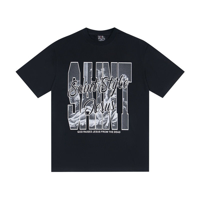 saint m t shirts s.m creative letter graphic crew neck short sleeve tee