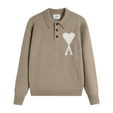 Ami araunriflove polo collar lapel wool sweater long sleeves couple fall and winterembroiderknitting shirt
