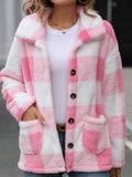 Women's Trench Coat Autumn and Winter Women's Lapel Long Sleeve Mid-Length Plaid Single-Breasted Double-Sided Velvet Casual Coat