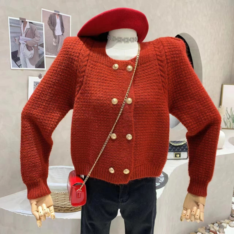 Women Knitwear Spring and Autumn round Neck Sweater Loose Knitted Cardigan