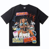 Hip-hop t-shirts: american high street summer short-sleeve personalized kids' cartoon print loose-fit trendy t-shirt