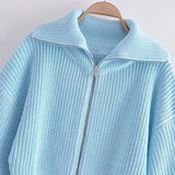 Women Sweater Knitwear Fall and Winter Lapels Zip Sweater Coat