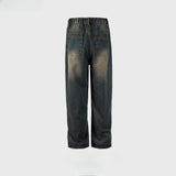 MIJKO Men Vintage Pants MIJKO retro washing water old trousers men's and women's straight jeans