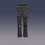 MIJKO Men's Vintage Pants MIJKO Ripped Pants Men's and Women's Zipper Black and Grey Straight Jeans