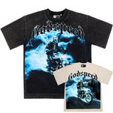 Hip-hop t shirts american retro skull model rider washed distressed hip hop street loose short-sleeved t-shirt