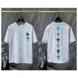 Ch hip-hop t shirts american ch heavy industry colorful leather cross contrast color short-sleeved trendyloosecasual high street