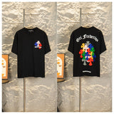 Ch hip-hop t-shirts: ch color dopamine cross towel embroidery short sleeve distressed crew neck tee - high street style