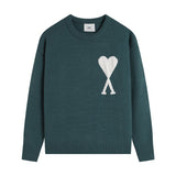 Ami araunriflong sleeveslove jacquard topspullover woolen sweater round neck knitting shirtfall and wintercouple