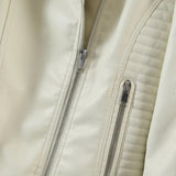 Women Leather Jacket Autumn and Winter Suit Collar Short Poly Urethane Leather Biker's Leather Jacket