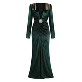 Women Dresses V-neck Sexy Velvet Dress Long Autumn and Winter Dress (Zns0409)