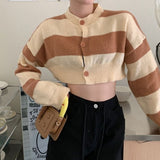 Women Knitwear Autumn Vintage Stripe Sweater Women's Short Knitted Cardigan