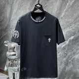 Ch hip-hop t shirts ch crow letter collar sanskrit cross flower arm short-sleeved loosecasualpure cotton american style