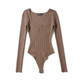 Women Sweater Knitwear Texture Jumpsuit Autumn and Winter Square Collar Knitted Top Bottoming Shirt