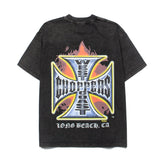 Hip-hop t-shirts: american vintage flame pattern iron cross retro washed distressed short sleeve tee - summer collection