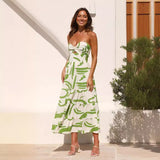 Women Dresses Summer V-neck Backless Print Sexy Suspenders Dress (Jkw0408)