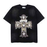Hip-hop t shirts american high street skull rose distressed washed retro short-sleeved t-shirt tee