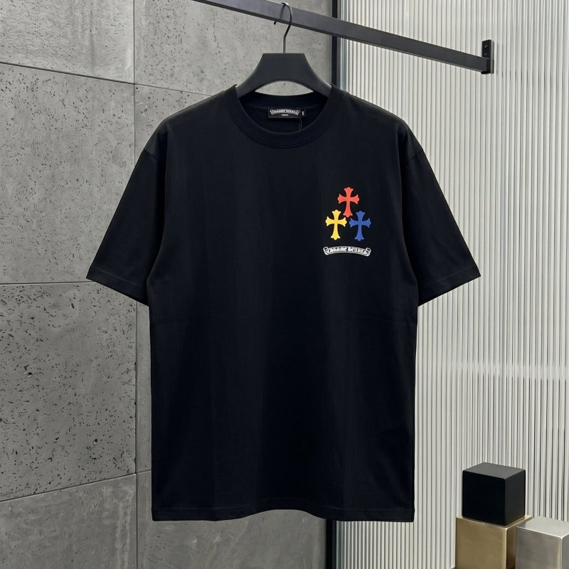 Ch hip-hop t shirts ch short-sleeved horseshoe sanskrit cross printingloosecasual american heavy weight