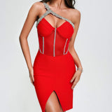 Women Evening Dress Bandage Sexy Dress V-neck Gauzy Gown