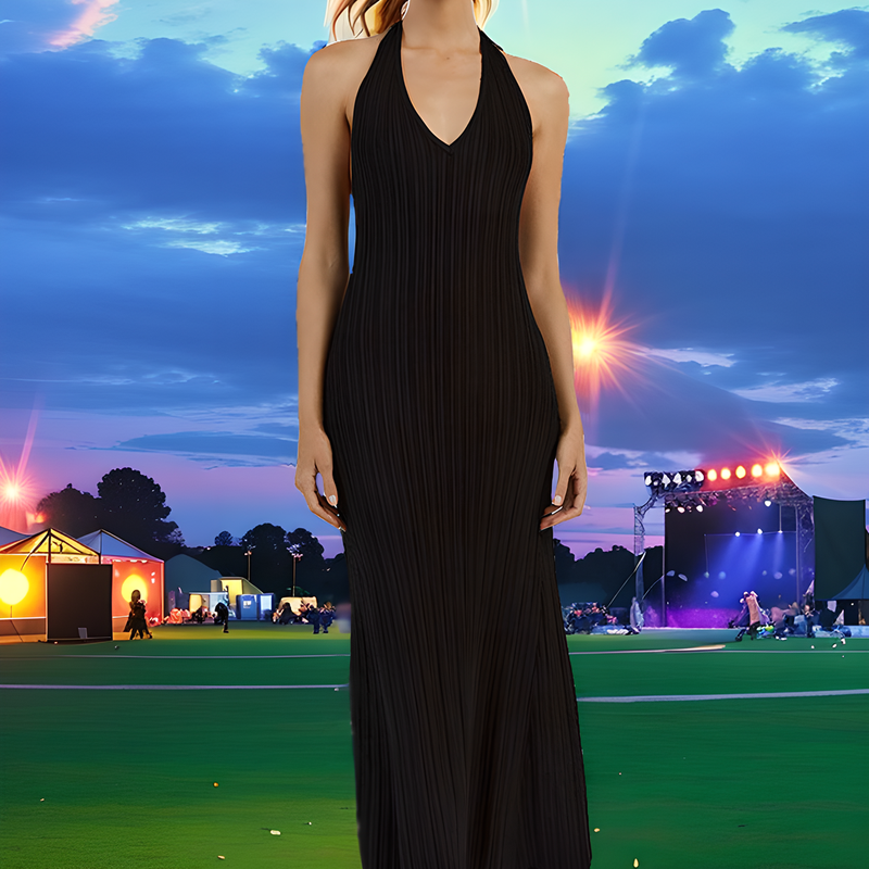 Coachella Dress 2023 Rabbit velvet core-spun yarn messy pit strip V-neck thin knitted long backless lace-up dress casual waist women