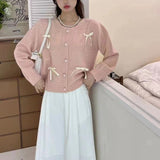 Women Knitwear Autumn Bowknot round Neck Sweater Loose Knitted Cardigan