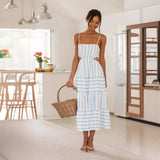 Women Dresses Summer Suspender Stripes Long Dress (Jkw0408)