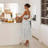 Women Dresses Summer Suspender Stripes Long Dress (Jkw0408)