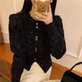 Women Knitwear Autumn Winter Retro round Neck Sweater Short Knitted Cardigan