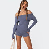 Women Jumpsuit Sexy Knitted Jumpsuit Autumn and Winter Long Sleeve off-the-Shoulder Jumpsuit