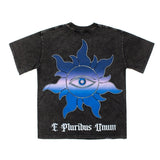 Hip-hop t shirts american high street alien flying saucer printing washed distressed loosecasual short-sleeved t-shirt topstee