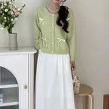 Women Knitwear Autumn Bowknot round Neck Sweater Loose Knitted Cardigan