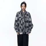 Unisex Jacket Autumn Black and Gray Grid Double Pull Lock Jacket