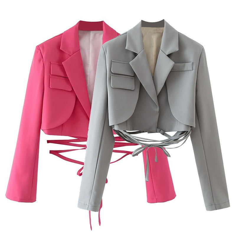 Women Suits Spring and Autumn Suit Sexy Long Sleeve Slim Fit Midriff-Baring Bandage Small Top
