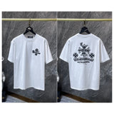 Ch hip-hop t shirts ch short sleeve sanskrit horseshoe cross embroider loosecasualpure cotton american heavy weight