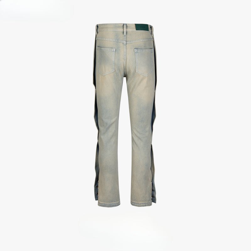 MIJKO Men's Vintage Pants MIJKO Button Trousers Men's and Women's Washed Old Wide Feet Trendy Jeans