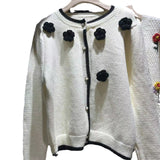 Women Knitted Cardigan Three-Dimensional Flower Knitted Cardigan Sweater Loose Top