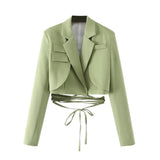 Women Suits Spring and Autumn Suit Sexy Long Sleeve Slim Fit Midriff-Baring Bandage Small Top