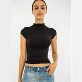 Women T-shirt Summer Turtleneck Sleeveless Vest Top