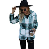 Women Trench Coat Autumn Lapel Long Sleeve Single-Row Plaid Casual Coat