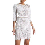 Women's Evening Dress round Neck Hollow Lace Slim-Fit Sheath Dress