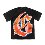Hip-hop t shirts american trader skull printingretro washed and distressed loose rock and roll short-sleeved t-shirt tee
