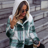 Women Trench Coat Fall Winter Hooded Long Sleeve Plaid Mid-Length Loose Gold Mink Velvet Coat