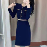 Women Maxi Dress Autumn and Winter round Neck Slim Knit Dress