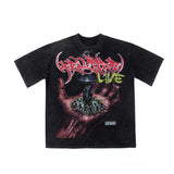 Hip-hop t-shirts: american streetwear, hellish hip-hop, vintage distressed, hand-printed short-sleeve tee, summer top