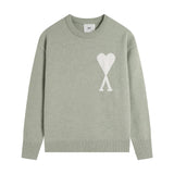 Ami araunriflong sleeveslove jacquard topspullover woolen sweater round neck knitting shirtfall and wintercouple