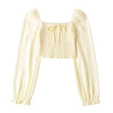 Women Tops Summer Retro Sexy Square-Neck Chiffon Shirt