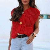 Women Tops Spring/Summer Knitted Vest Single Breasted Short Vest