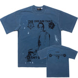 Hip-hop t-shirts: american high street dream letter print denim blue washed vintage short sleeve tee - trendy tee