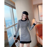 Women Maxi Dress Spring and Autumn Long Sleeve Sexy Houndstooth Dress