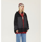Unisex Jacket Retro Patchwork Contrast Color Shell Jacket Baggy Casual Jacket
